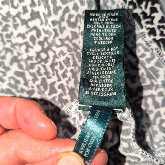 Lauren Ralph Lauren Black White Printed Ruched A Line Jersey Knit Dress Size 8 - Picture 6 of 12